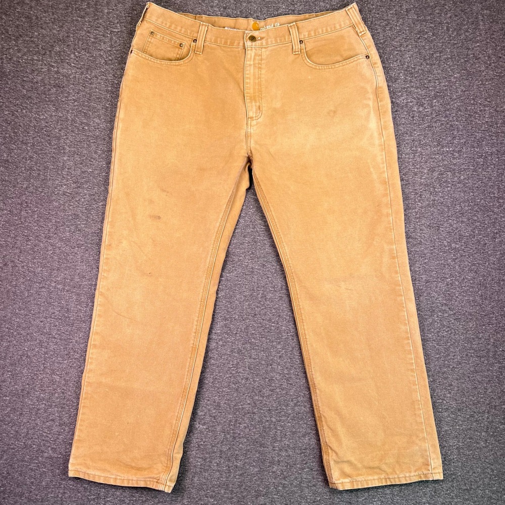 Carhartt Pants Mens 40x30 Tan Duck Canvas Relaxed Workwear Brown Rugged Utility‎